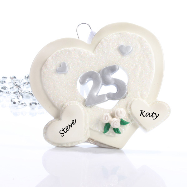 25th Anniversary Personalised Hearts Ornament
