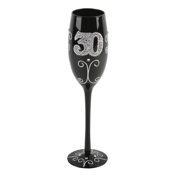 30th Birthday Black Champagne Flute
