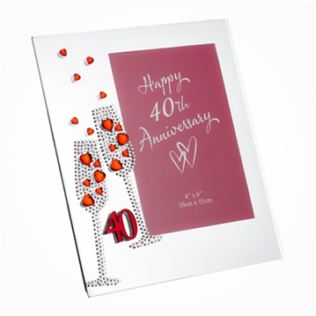 40th Anniversary Crystal Flute Mirror 4 x 6 Photo Frame Product Image