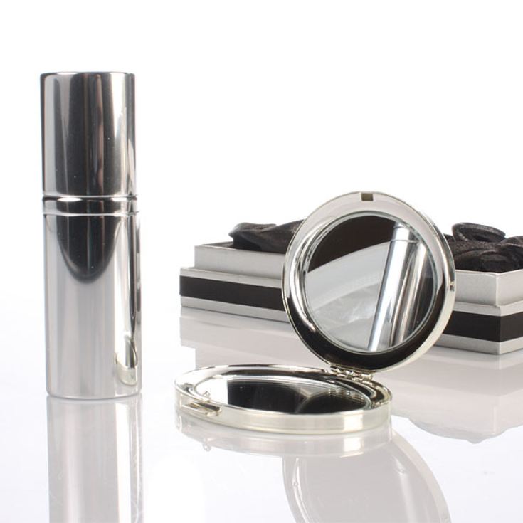 Personalised Silver Plated Compact Mirror & Atomiser Gift Set product image