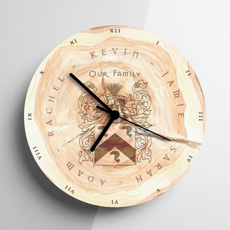 Personalised Family Tree Coat of Arms Clock product image