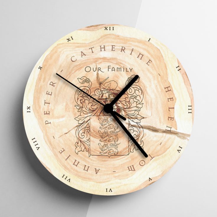 Personalised Family Tree Coat of Arms Clock product image