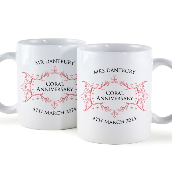 Pair of Personalised Coral Anniversary Mugs product image