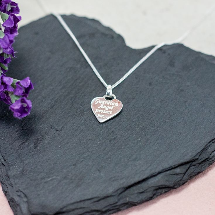 Heart Shaped Guardian Angel Pendant in Personalised Box product image