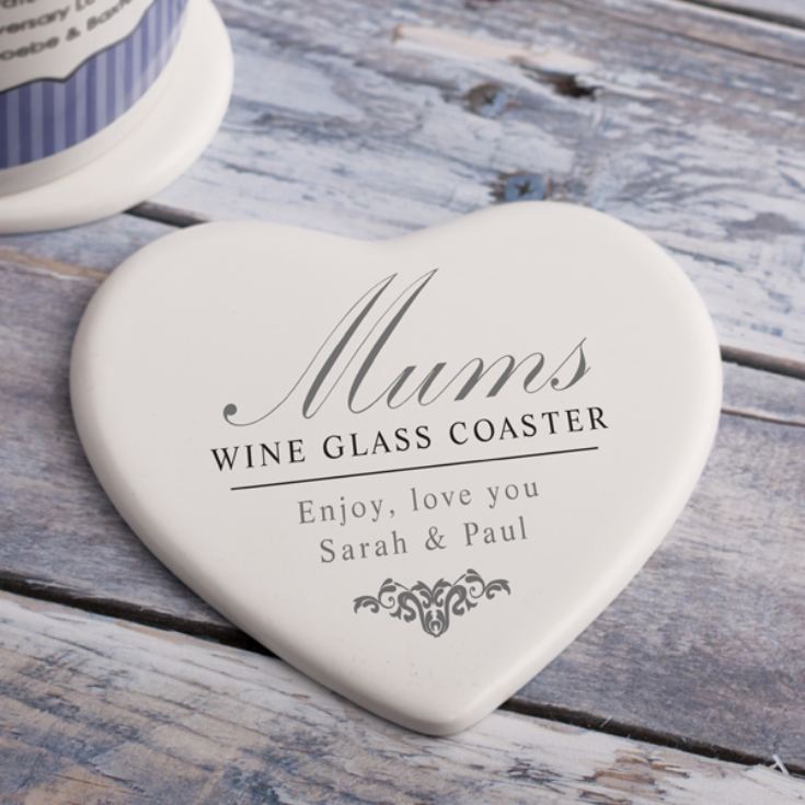 Personalised Wine Glass Heart Shaped Ceramic Coaster product image