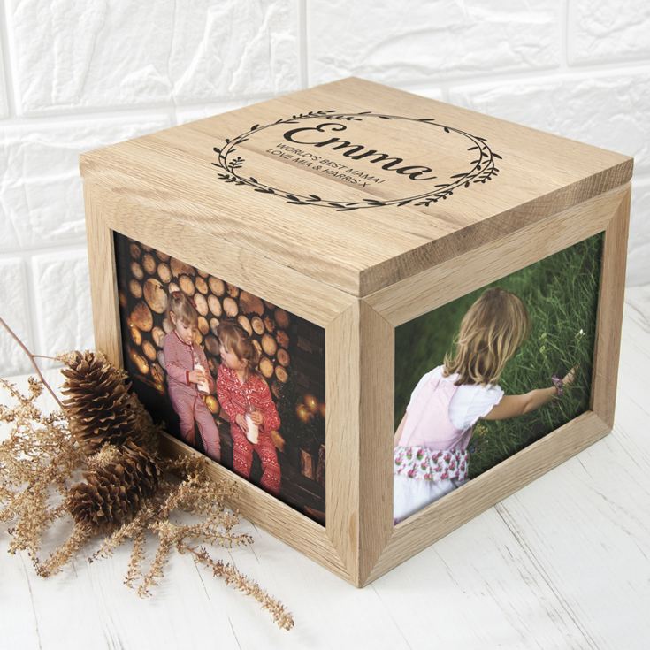 Personalised Wreath Mother’s Day Large Oak Photo Cube product image