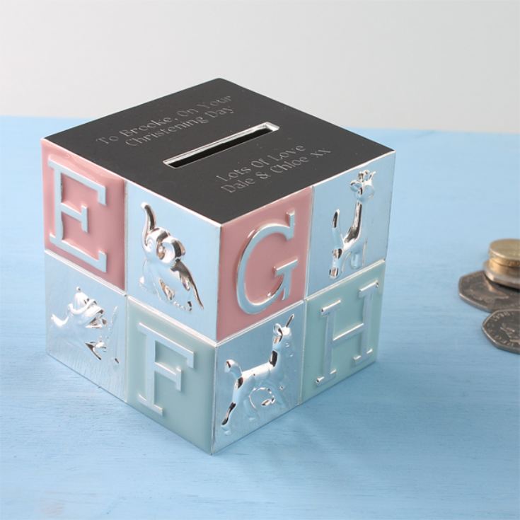 Engraved Pink and Blue Alphabet Money Box product image