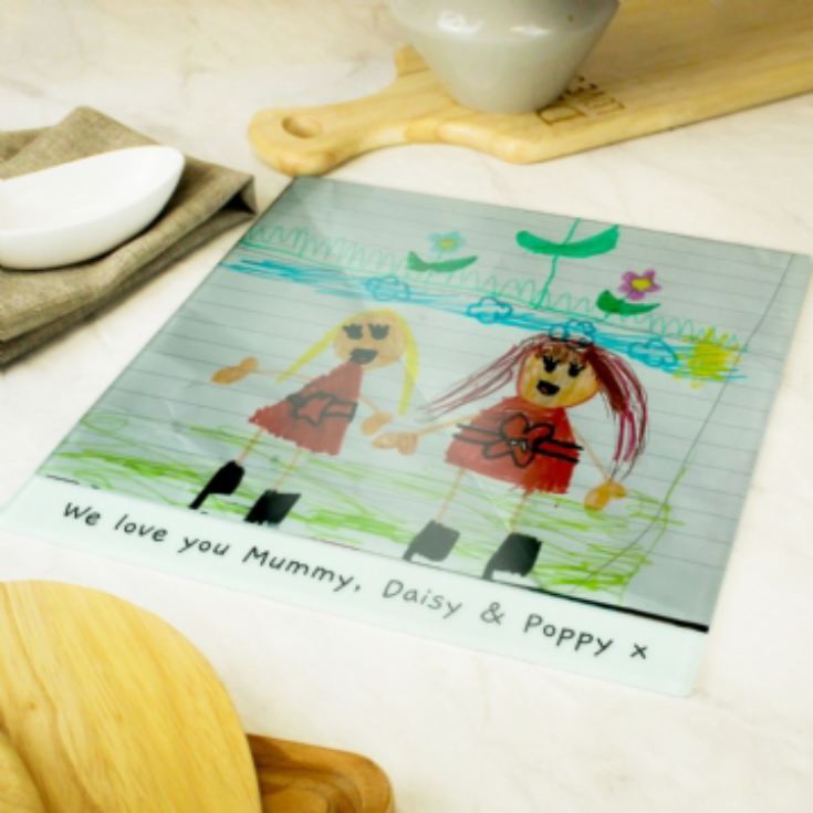 Personalised Childrens Drawing Glass Chopping Board/Worktop Saver product image