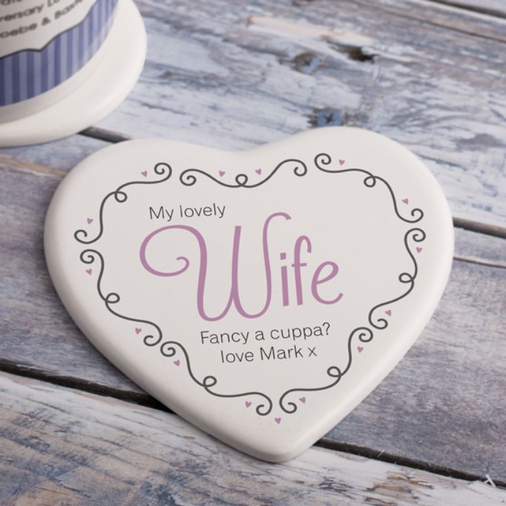 Personalised Wife Ceramic Heart Coaster product image
