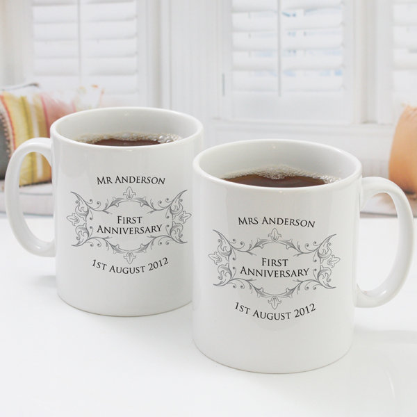 Pair of Personalised First Anniversary Mugs