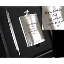 Personalised Hip Flask and Pen Set