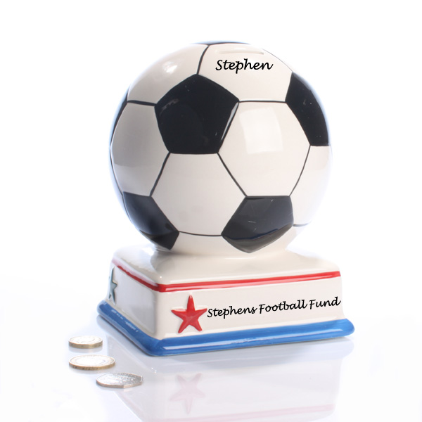 Perfect for any Football Fan this large Personalised Football Money Box has