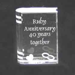 Wedding Anniversary This 6.5cm high glass book with Ruby Anniversary ...