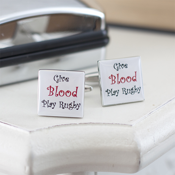 Give Blood Play Rugby Cufflinks in Personalised Box