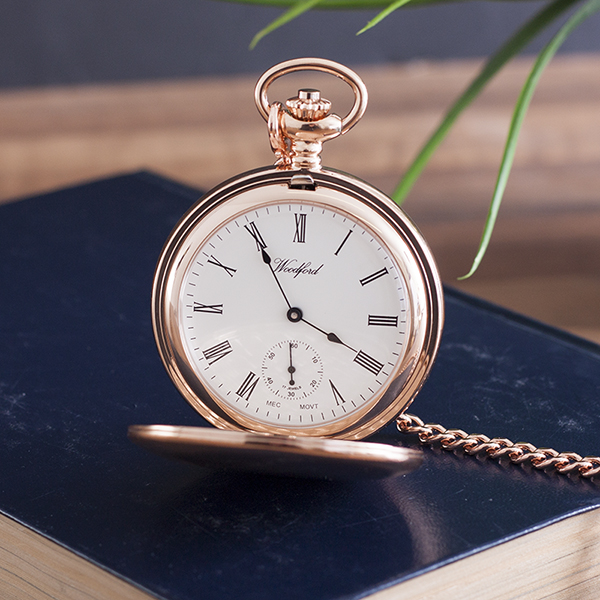 Personalised Woodford Rose Gold Twin Lidded Hunter Pocket Watch