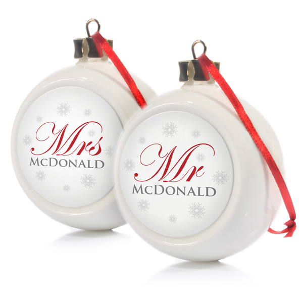 Mr & Mrs Twin Set Of Personalised Christmas Baubles - 17.99 Mr & Mrs Twin Set Of Personalised Christmas Baubles