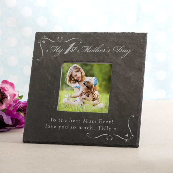 Personalised My 1st Mother's Day Square Slate Photo Frame - 14.95 Personalised My 1st Mother's Day Square Slate Photo Frame