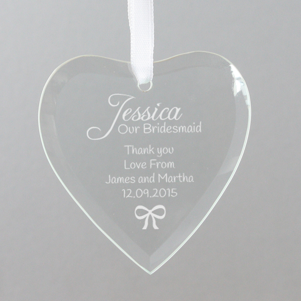 Personalised Bridesmaid Hanging Glass Heart