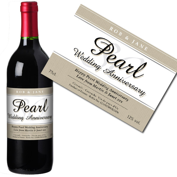 Personalised Pearl Wedding Anniversary Red Wine Gold Gift Carton