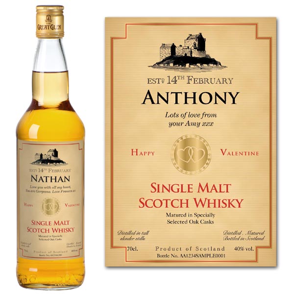 Valentine's Day Personalised Bottle of Whisky Luxury Gift Box - 44.99 Valentine's Day Personalised Bottle of Whisky Luxury Gift Box