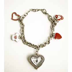 Charm Bracelet with Miniature Heart Clock
