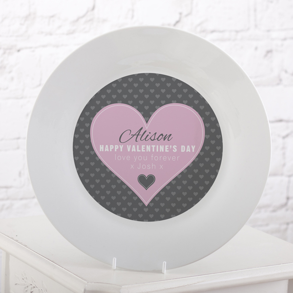 Personalised Valentine's Day Pink Heart Design Plate - 16.99 Personalised Valentine's Day Pink Heart Design Plate