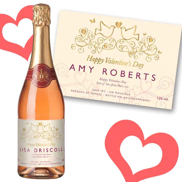 Personalised Valentines Day Sparkling Rose Wine Bottle Only - 22.50 Personalised Valentines Day Sparkling Rose Wine Bottle Only