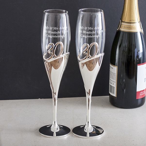Personalised 30th Anniversary Amore 3D Lettering Champagne Flutes