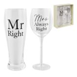 AMORE BY JULIANA® Glass Set - Mr Right & Mrs Always Right