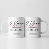 Pair of Personalised Classy 2nd Anniversary Mugs