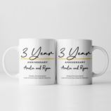 Pair of Personalised Classy 3rd Anniversary Mugs
