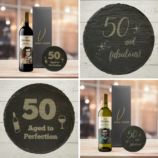 19 Crimes Red Wine & Sauvignon Blanc Gift Sets with 50th Birthday Slate Coaster