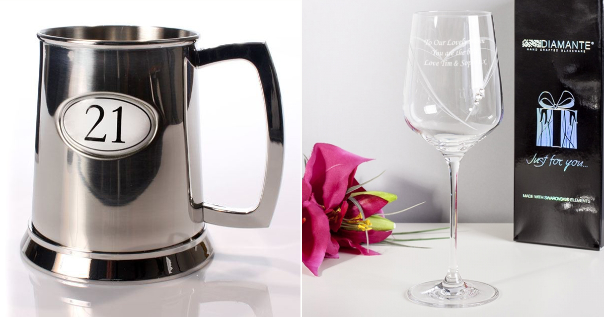 21st pint glass and wine glass 21st pint glass and wine glass