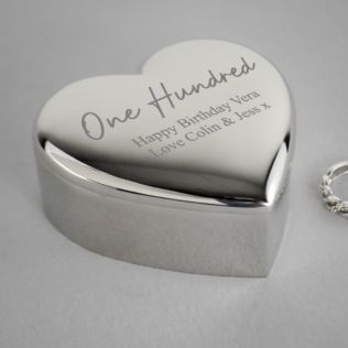 Personalised Silver Plated 100th Birthday Heart Trinket Box Product Image