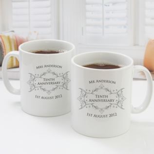 Pair of Personalised Tenth Anniversary Mugs Product Image