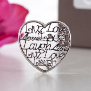 Live Laugh Love Script Heart Brooch In Personalised Box Product Image