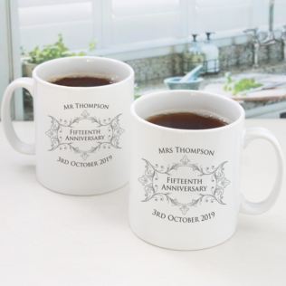 Pair of Personalised Fifteenth Anniversary Mugs Product Image