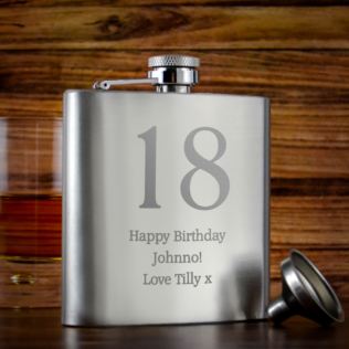 Personalised 18th Birthday Brushed Stainless Steel Hip Flask Product Image