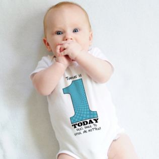 1 Today - Personalised 1st Birthday Boy Baby Grow Product Image