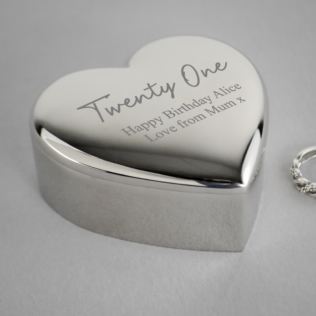 Personalised Silver Plated 21st Birthday Heart Trinket Box Product Image