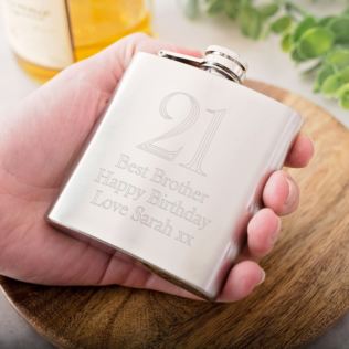 Personalised 21st Birthday Brushed Stainless Steel Hip Flask Product Image