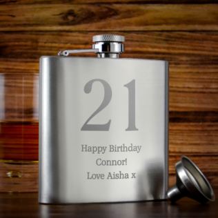 Personalised 21st Birthday Brushed Stainless Steel Hip Flask Product Image