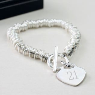 21st Birthday Solid Silver Heart and Rings Bracelet With Personalised Gift Box Product Image