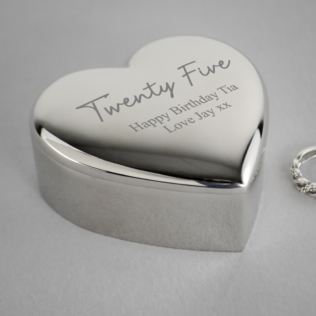 Personalised Silver Plated 25th Birthday Heart Trinket Box Product Image