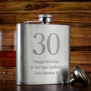 Personalised 30th Birthday Brushed Stainless Steel Hip Flask Product Image