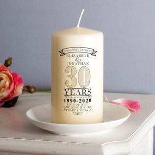 Bespoke China Anniversary Keepsake Candle For Him and Her Personalised 20th Wedding Anniversary White Pillar Candle For Husband and Wife