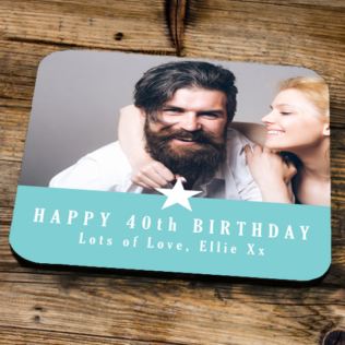 Personalised 40th Birthday Blue Photo Coaster Product Image