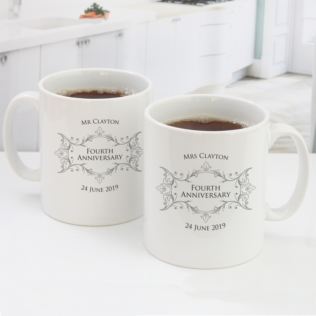 Pair of Personalised Fourth Anniversary Mugs Product Image