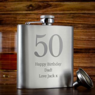 Personalised 50th Birthday Brushed Stainless Steel Hip Flask Product Image