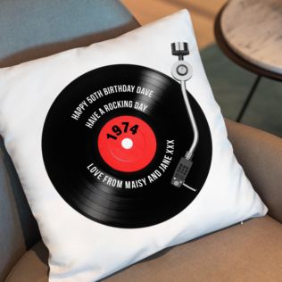 Personalised 50th Birthday Retro Record Cushion Product Image